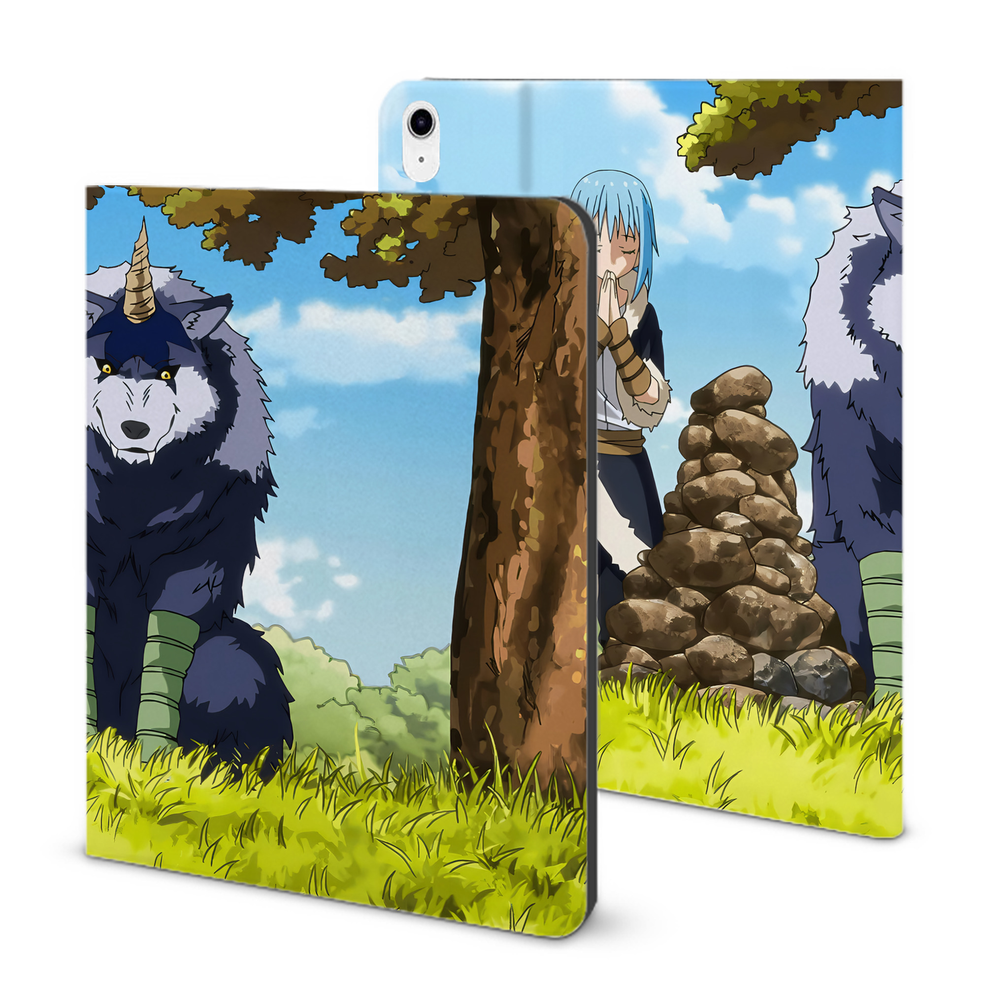 （画像用） 転スラ Regarding Reincarnated to Slime IPad ケース ブック型 PUレザー TPU 耐衝撃 軽量 薄型 ペン収納なし 全面保護 IPad 各モデル対応